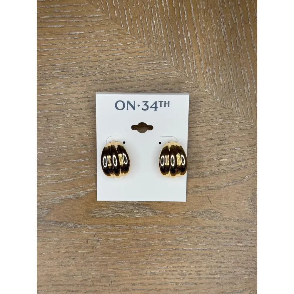 ON 34th Gold Button Earrings Triple Dome Chunky Statement Vintage Style